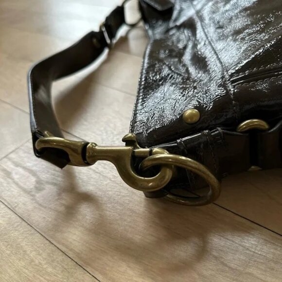 NWOT AUTHENTIC COACH ZOE BROWN PATENT LEATHER LARGE HOBO HANDBAG & DUSTY $500 - Picture 5 of 10